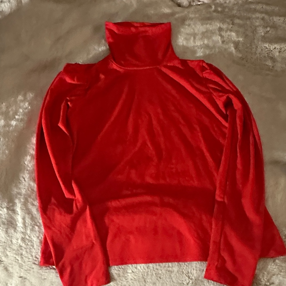 Red Turtleneck Long Sleeve gathered shoulders Top